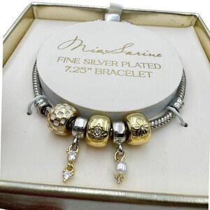 Mia Sarine Two Tone Silver Plated Charm Bracelet 7.25" NIB Delicate Charms